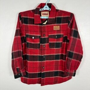 Makers Mark Shirt Mens Medium‎ Red Button Up Flannel Shacket Outdoor Plaid
